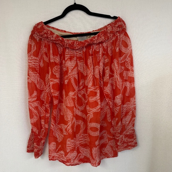 CHANEL Coral and White Print Cotton Blouse, US Size 8 - Picture 5 of 6